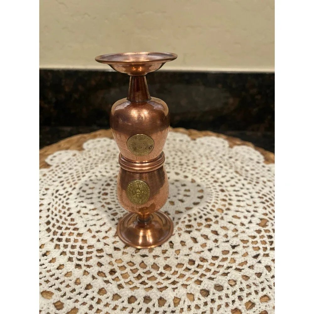 2 Vintage Aztec Mini Shot Goblets Copper & Brass